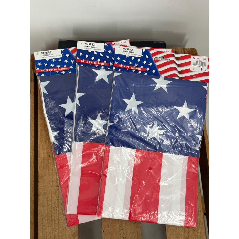 Vtg American Flag Tablecloth 3pk Patriotic 4th of July 52x72 NOS 250th‎ Party